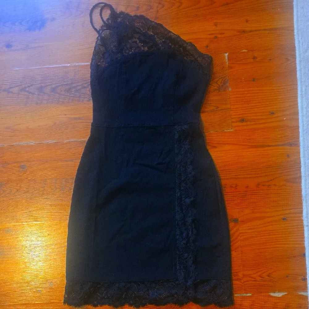 Elegant One Shoulder Black Intimately Free People Mini Dress With Lace